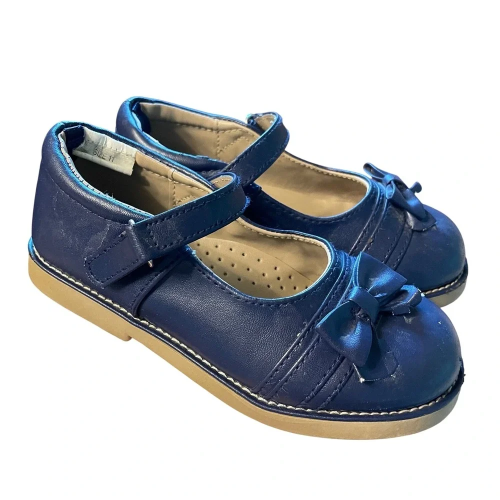 Vtg Gymboree Mary Jane Shoes Navy Blue Bow Detail Girls Size 11 Classic Preppy